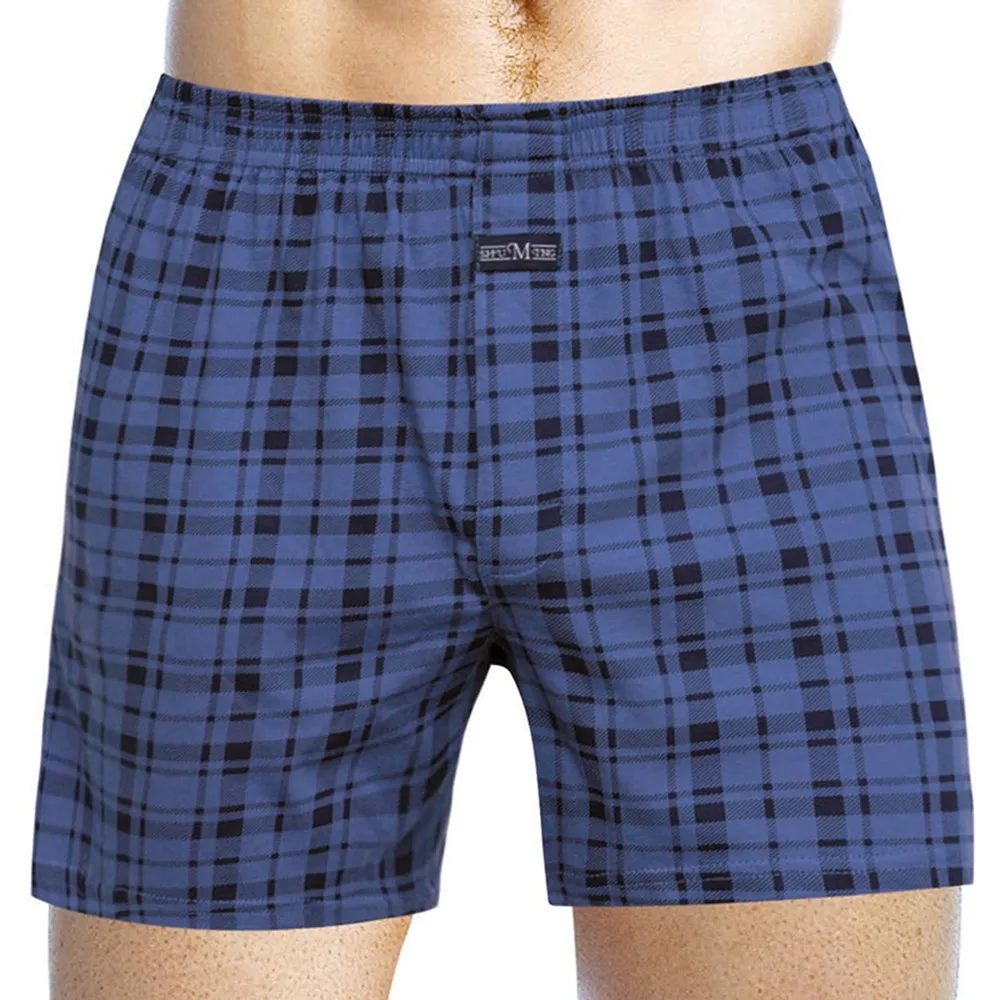 Men's Casual Loose Underwear Plaid Wide Leg Cotton Boxer Short Panties Home Wear Underpants Fashion Comfy Nightwear Bottom Pants funny boxers for men