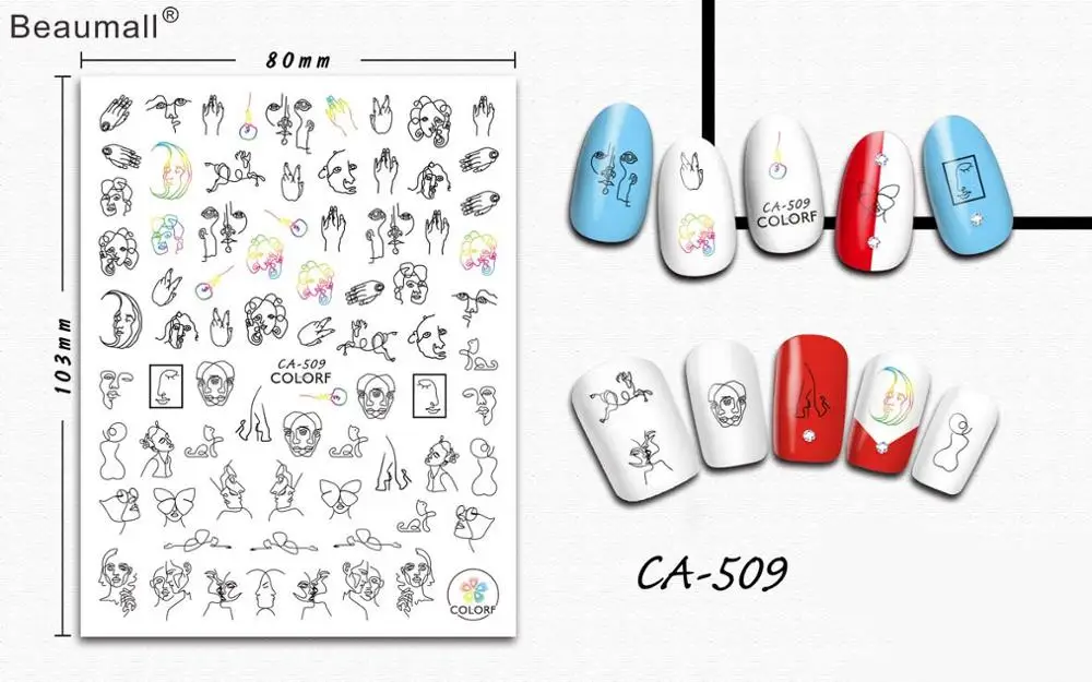 CA-509 Модный дизайн, лак для ногтей, задний клей, деколь декорации, наклейки для ногтей, Типсы, красота - Цвет: CA-509