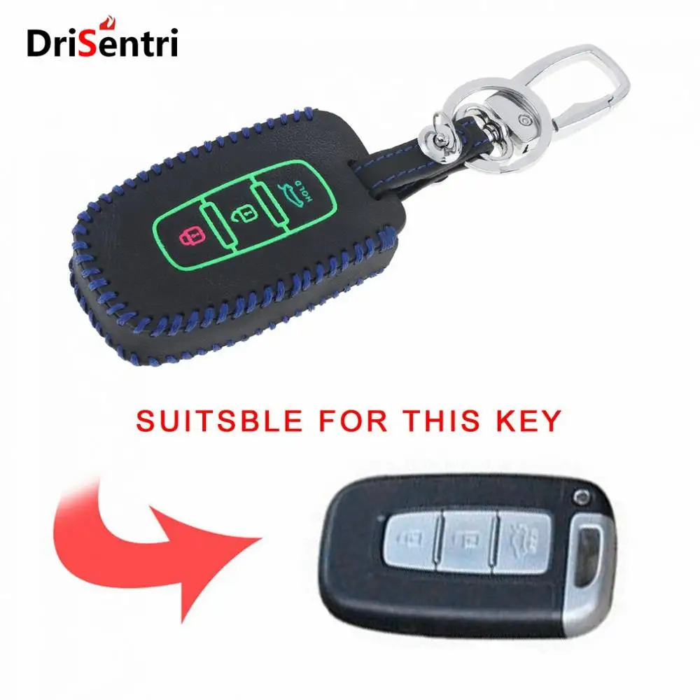 

3 Buttons Hand Sewed Leather Noctilucent Car Key Cover Protector Holder with Hang Buckle for KIA K5 / Sportage R / Sorento