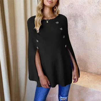 

Autumn Women Solid Color Coats Ladies Simple Style Long Sleeve Tops Cute Button Irregular Loose Round Collar Clothes