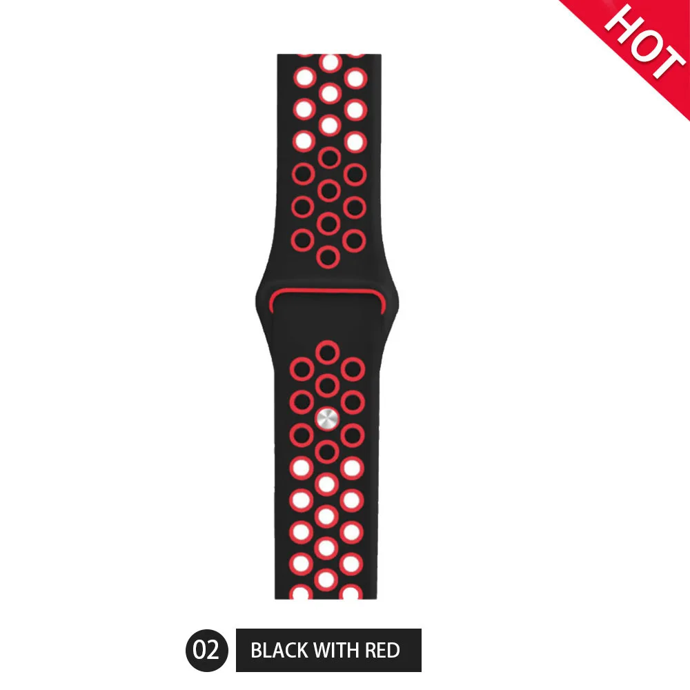 Black with red Дышащий силиконовый спортивный ремешок для Apple Watch 4, 3, 2, 1, 42 мм, 38 мм, резиновый ремешок для браслета Nike iwatch 4, 5, 40, 44 мм - Цвет ремешка: Black with red