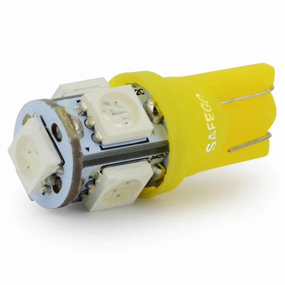 Safego 10 шт. T10 W5W желтый цвет 5 SMD 5050 168 921 светодиодный светильник на танкетке для