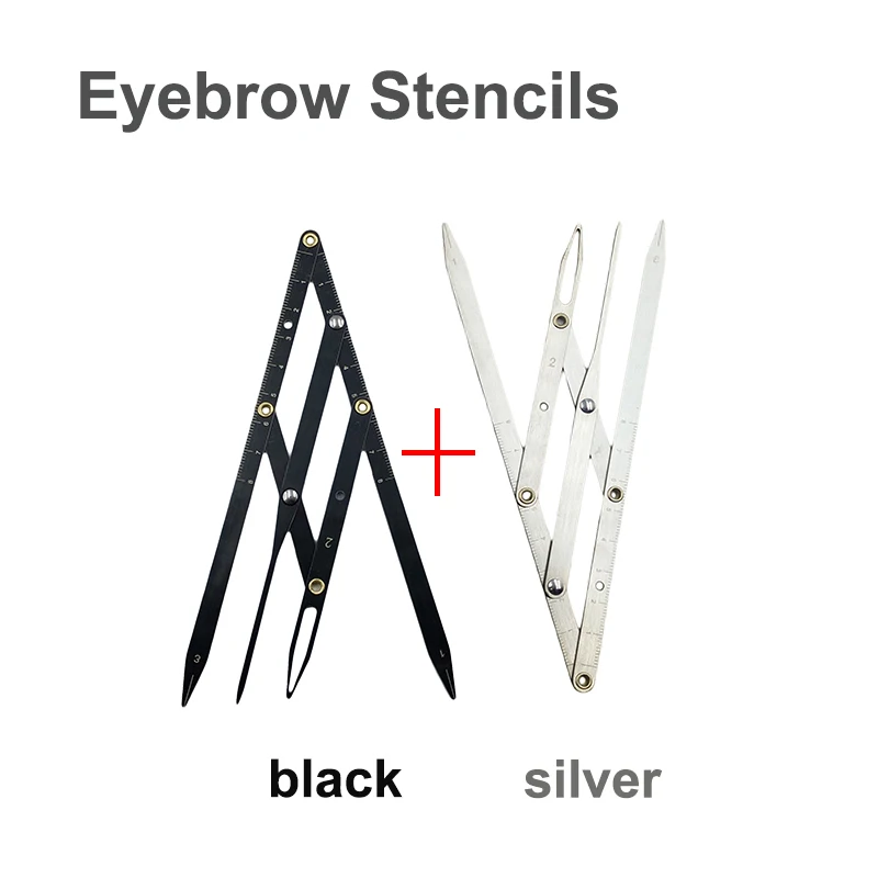 silver and black Линейка для перманентного макияжа, измерительная микроблейдинг, линейка, Коррекция бровей, макияж, тату, формовочный трафарет, измерительный инструмент для ухода, наборы инструментов - Цвет: silver and black
