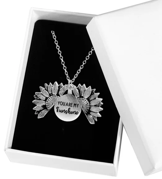 silver neck with box Новое женское золотое ожерелье на заказ You are my sunshine открытый медальон подсолнечник, подвеска, ожерелье - Окраска металла: silver neck with box