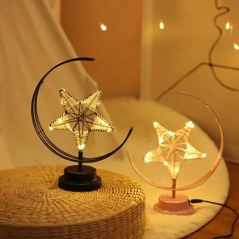 

Iron Art Night Light Crescent Stand Star Desk Lamp for Holiday Home Cafe Bar