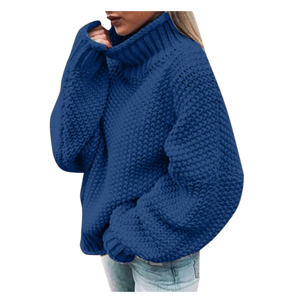 Light blue JAYCOSIN осень-зима свободного размера плюс Для женщин однотонные Цвет свитер Высокое качество вязаный свитер женский пуловер с высоким воротником - Цвет: Light blue