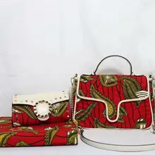 Продолжалась модные Африканский воск и сумочек в тон, комплект одежды, 3 элемента одежды, шт./компл. Анкара воск сумочка в комплекте 6 ярдов в африканском стиле из натуральной кожи мягкие Анкара воск ткань 082601