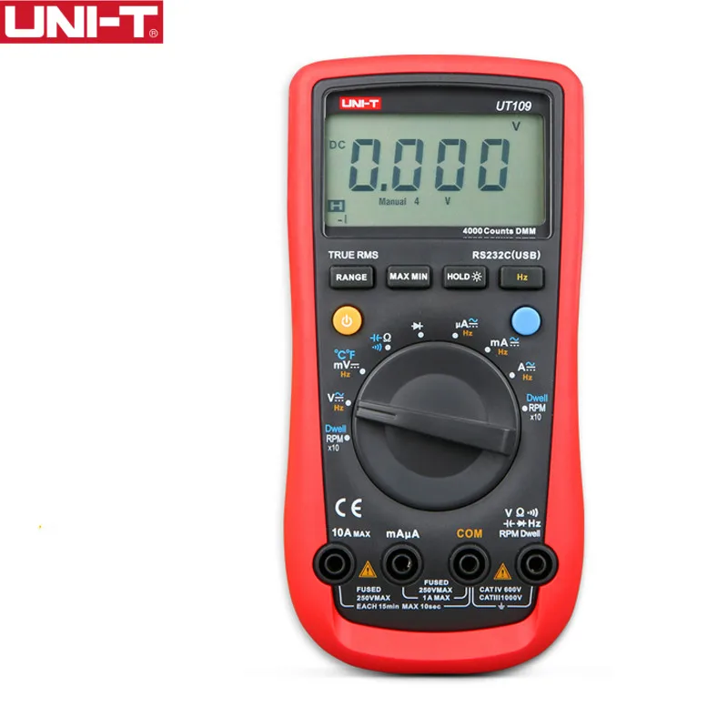 

UNI-T Handheld Automotive Multipurpose Meters Auto Range Multimeters USB PC Connect Dwell Tach LCD Backlight UT109