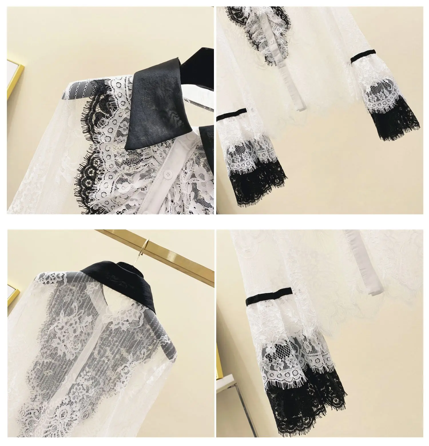 Palace Style Ruffle Trim Bell-Sleeve Lace Shirt Women's 2020 Spring and Autumn Long Sleeve Lace Blouses Blusas Femme Top Ladies - 4.00068E+12