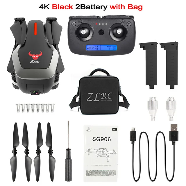 SG906 Профессиональные с GPS 5G WiFi FPV складной Дрон с камерой 4K Регулируемый Широкоугольный бесщеточный RC Квадрокоптер вертолет игрушки - Цвет: 4K 2B BAG Black