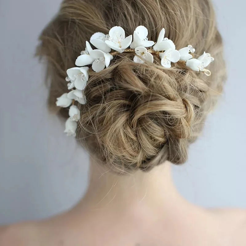 Фарфоровый цветок Свадебные Длинные Аксессуары для ухода за волосами ручной работы женские короны модные украшения для волос для свадьбы выпускного вечера