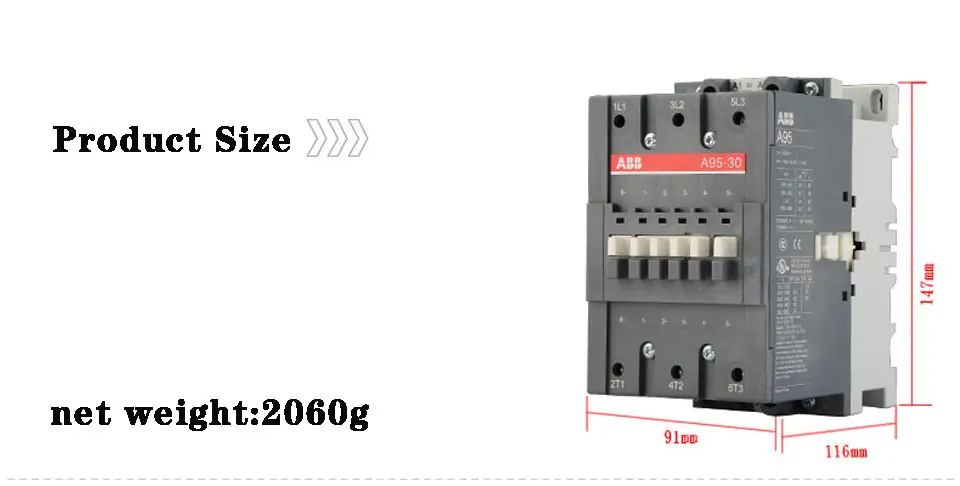 ABB AC Контактор A95-30-11 A110-30-11 220V380V110V95A110AMain contact3NOAuxiliary contact1NO+ 1NC