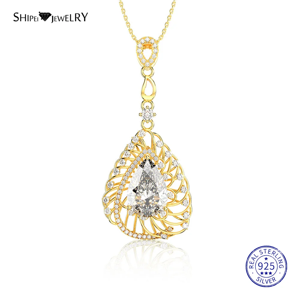 Shipei 925 пробы серебро модное Белое золото созданное лабораторное сапфир драгоценный камень грушевое ожерелье для женщин девушек Подарок на день рождения