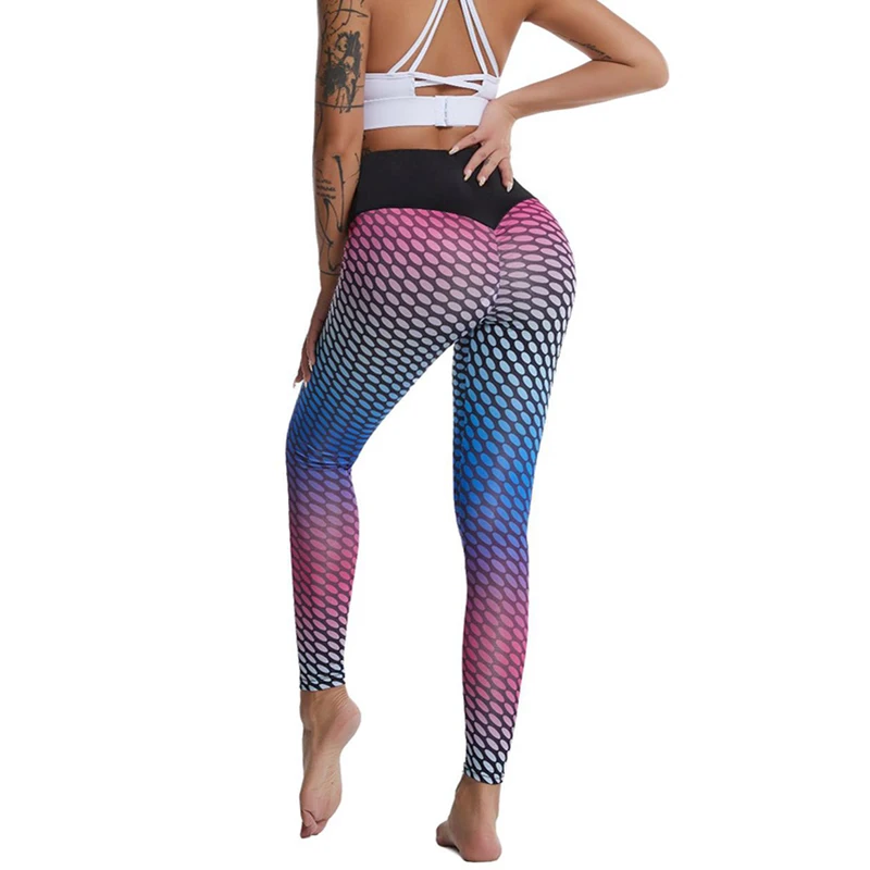 

2021 Gradient Printed Sport Trunks New Push Up Gym Clothes Breathable Fitness Women Yoga Pants Trend High Waist Workout Leggings