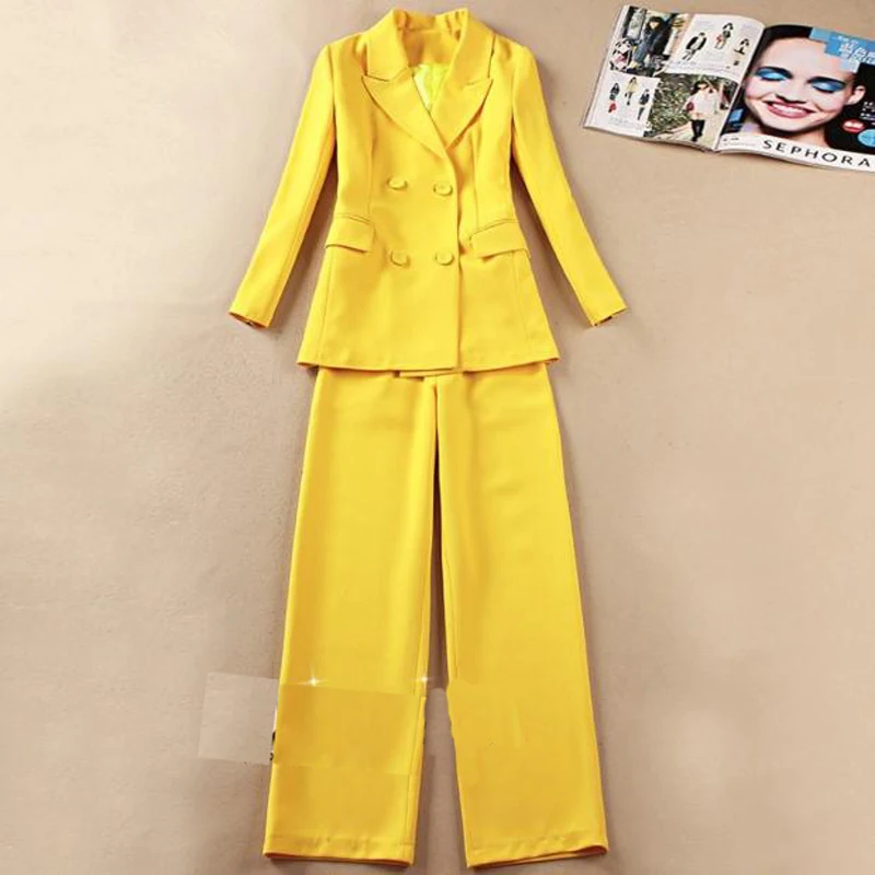 

Women's business wear 2019 new winter slim yellow office women's suits pants suit Temperament casual trousers two-piece