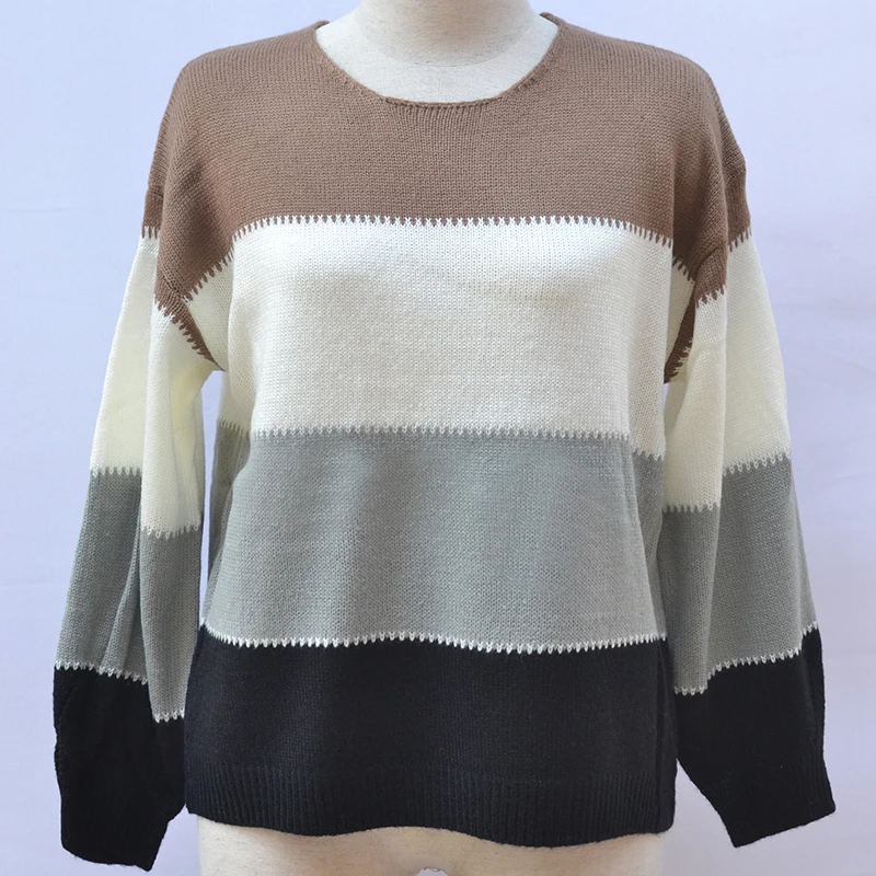 Mossha, элегантный вязаный свитер в полоску с длинным рукавом, женский осенний зимний пуловер, джемпер, повседневный свободный женский свитер - Цвет: L19ST1245-3