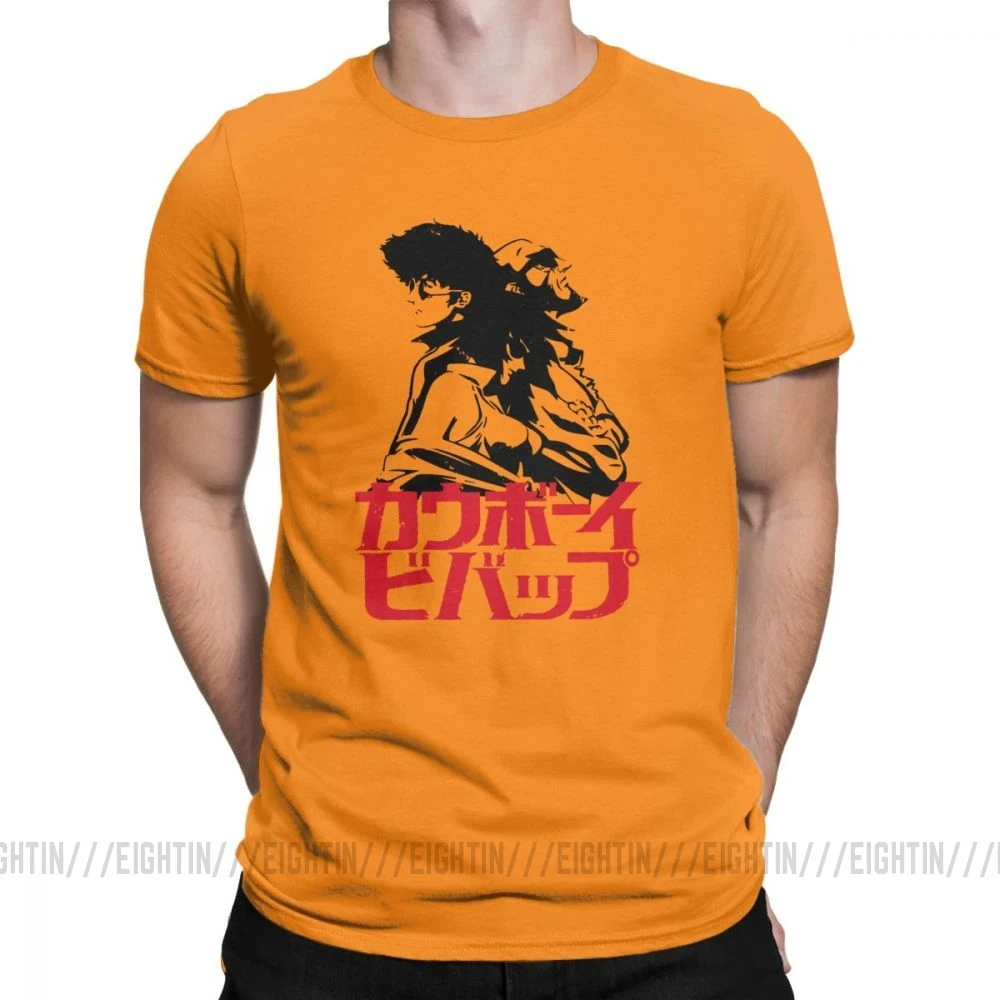 Ковбойская футболка Bebop для отдыха, Мужская хлопковая футболка, Космический аниме, Спайк, японская манга, реактивный файй, короткий рукав, футболки, подарок на день рождения, топы - Цвет: Оранжевый