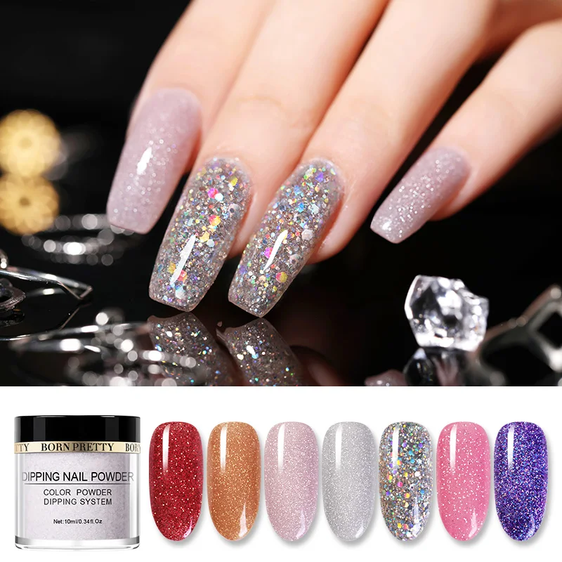 

BORN PRETTY 10ml Dipping Nail Powder Glittery Holographic Natural Dry Acrylic Dust Dip Nail Art Decorations for Nails Designs