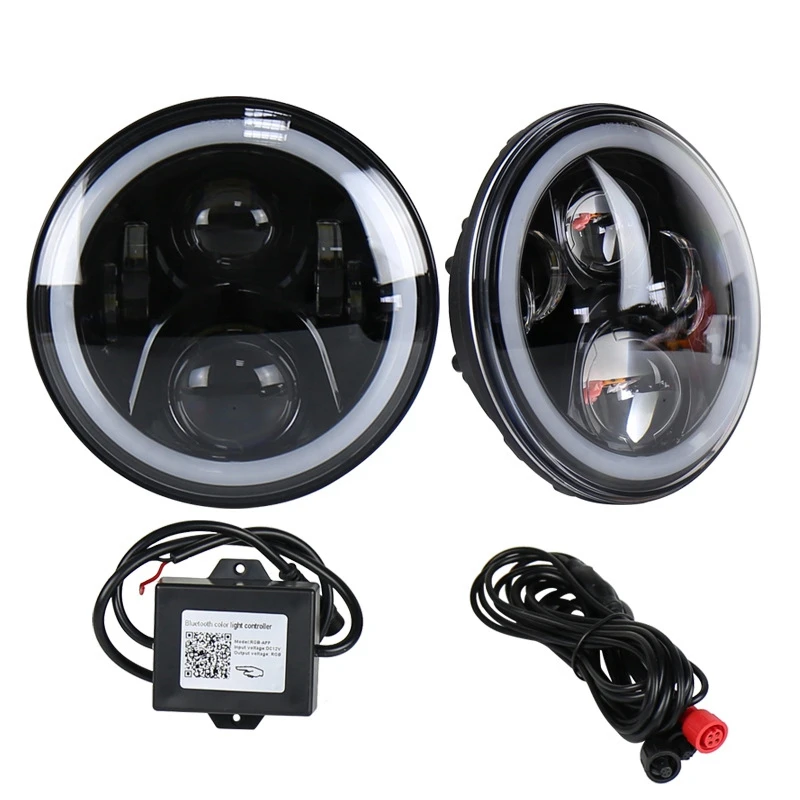 7,62 см круглый светодиодный фонарь с Halo Angel Eye DRL для Jeep Wrangler JK TJ CJ 1997- с функцией дистанционного управления Bluetooth светодиодный