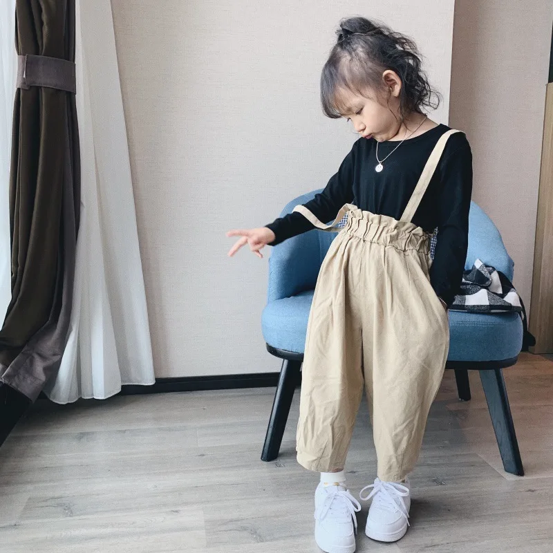 Cong Little Sister/ г. Осенняя одежда стиль, детские штаны на подтяжках в Корейском стиле, брюки свободные штаны для девочек повседневные штаны