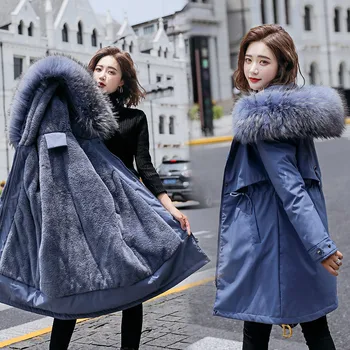

Plus Size M-5XL 6XL Winter Women's Jacket Fashion Hooded Collar With Big Faux Fur Windbreaker Coat Women Keep Warm Woman Parkas