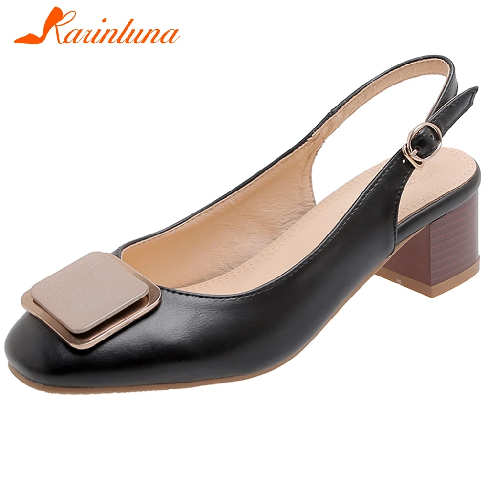 

Karinluna 2020 New Arrivals Buckle Strap Summer Pumps Woman Shoes Metal Decoration Chunky Heels Office Lady Pumps Women Shoes