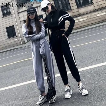 

Autumn Pullover Tracksuit 2 Piece Set Women Casual Sportwear Suit Female Short Printed Swearshirt + High Waist Pants 2 pcs