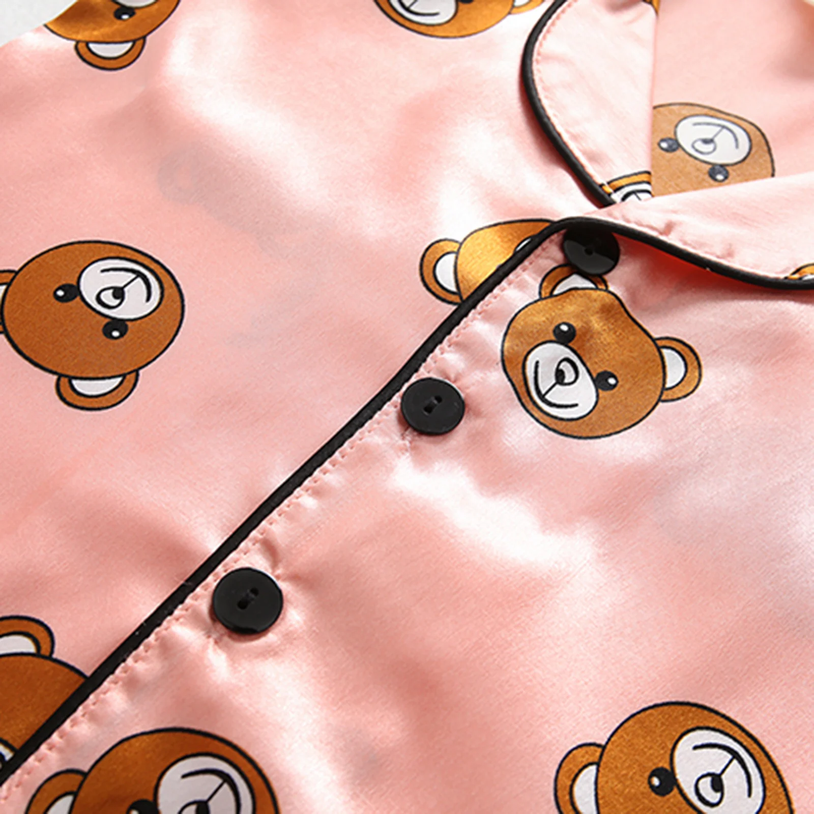 Baby Boys Girls Pajamas Set Toddler Kid Sleepwear Short Sleeve Cartoon Bear Print Blouse Tops+Shorts Clothes Silk Nightwear Sets