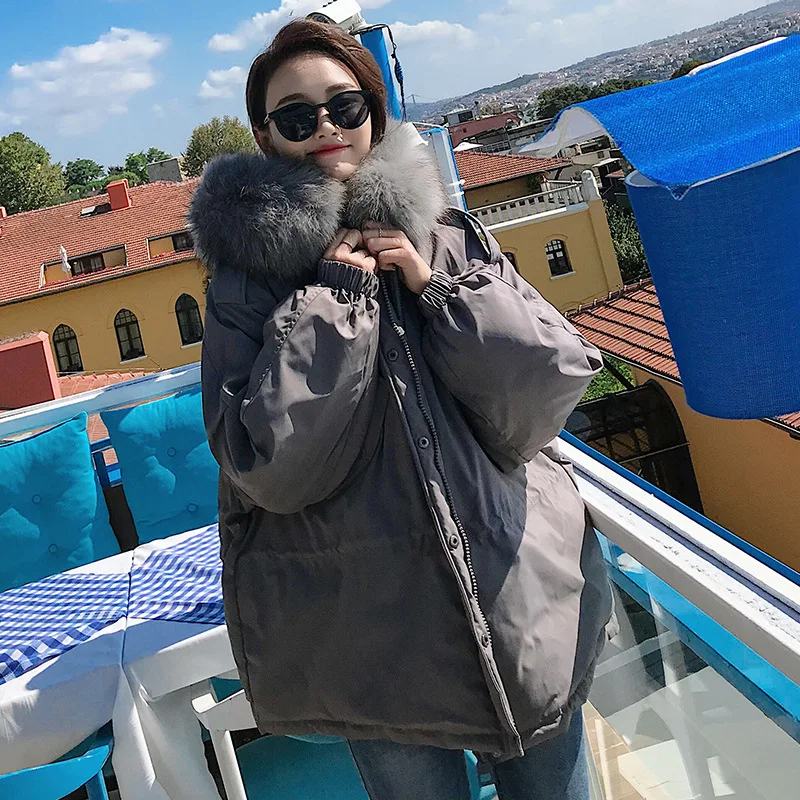 

Hot Selling 2018 Winter New Style Korean-style WOMEN'S Wear Large Fur Collar Waist Hugging Short Short-height Cotton Coat