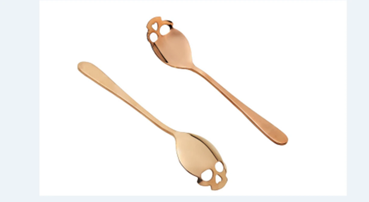 Rose Gold Новинка, модная ложка из нержавеющей стали в форме черепа, кофейная сахарная посуда, кухонная чайная ложка, десертная, готический, забавный подарок - Цвет: Rose Gold