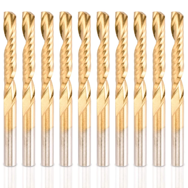10 Pack CNC Router Bits Spiral Router Bit Set Titanium Coated End Mill