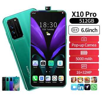

X10 6.6 Inch Smartphone 8 12 256GB Android Snapdragon 865 FullScreen 5000mAh Face ID Dual Camera Smart Mobile Cell Phone Handset