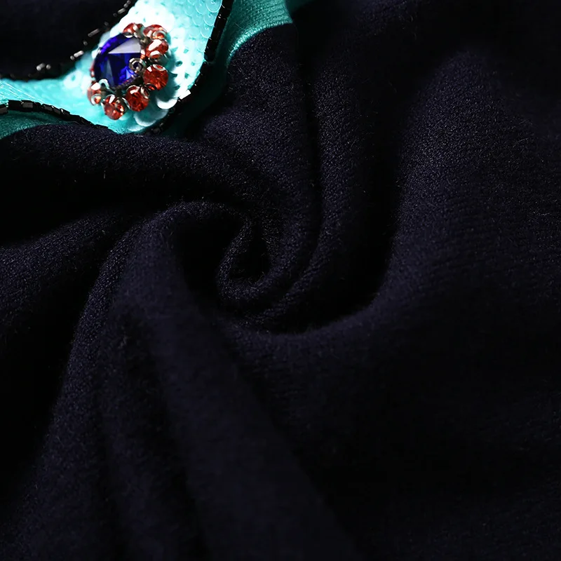 Женский роскошный вязаный свитер с отворотом и блестками, Кардиган с длинным рукавом, пальто, осень, повседневная вязанная куртка для подиума, женская вязаная одежда