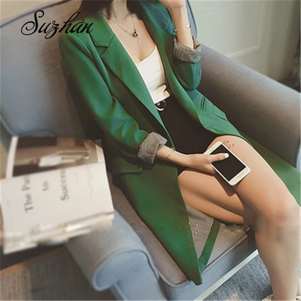 Suzhan одна пуговица Женский Длинный блейзер куртка весна осень тонкая верхняя