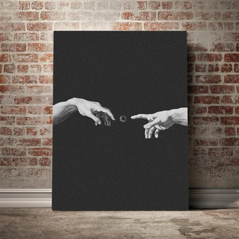 

Two Hands Fingertip Touch Adam Black and white Painting wall Art Canvas for Living room bedroom study dorm decoration prints