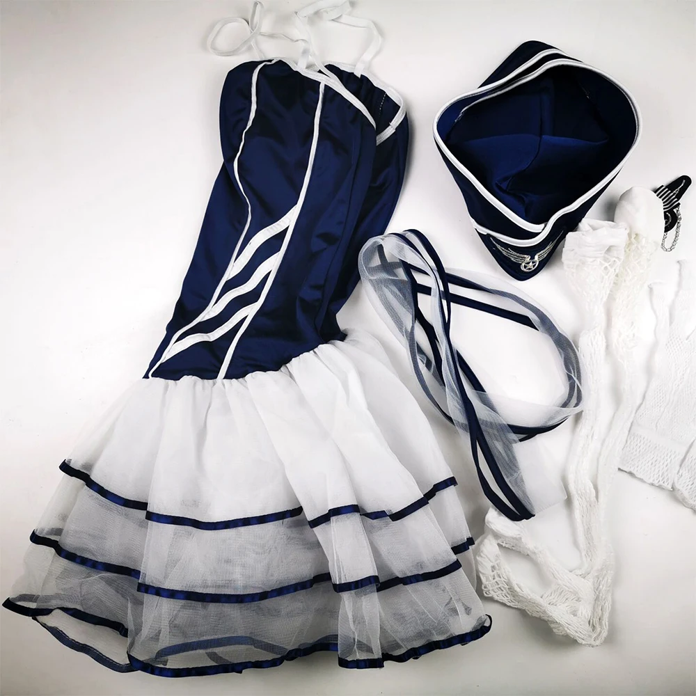 JSY Blue костюмы стюардессы горячая эротическая униформа для хозяйки самолета белая