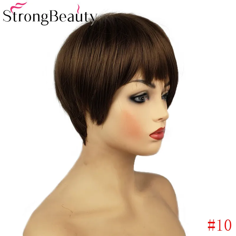 StrongBeauty короткие прямые синтетические парики натуральный коричневый парик женские волосы 3 цвета на выбор