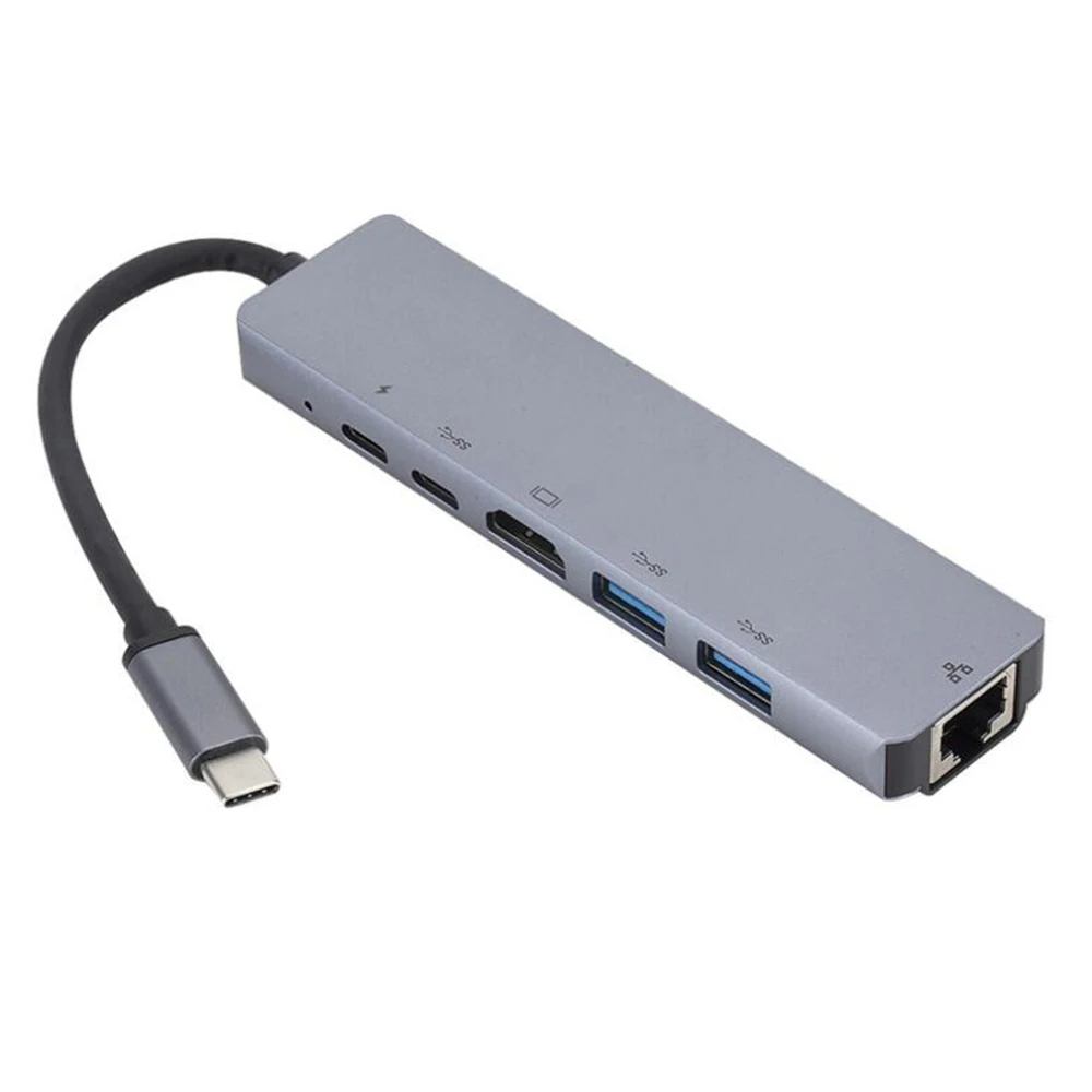Type-C к rj45 hdmi PD type C зарядный порт 6 в 1 концентратор Gigabit Ethernet Lan 4K для Mac book Pro Thunderbolt 3 USB-C зарядное устройство