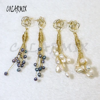 

5 Pairs Fresh water pearl earrings wire wrap beads earrings for women fashion jewelry flowers earrings 9521