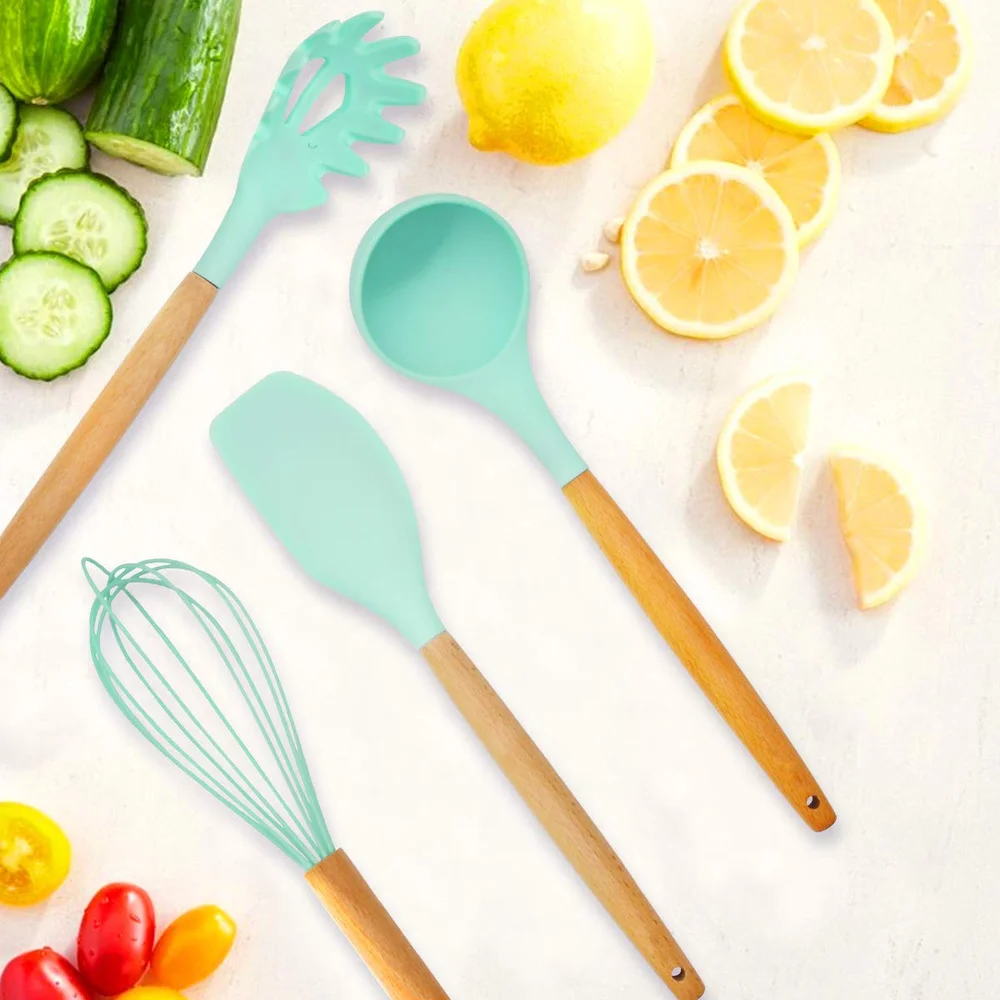 11/12 шт. силиконовых кейсов Кухня набор посуды с деревянной держатель посуда