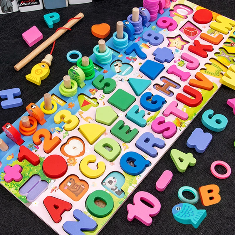 Montessori Educational Wooden Toys Children Busy Board Math Fishing Children's Wooden Preschool Montessori Toy Counting Geometry 8