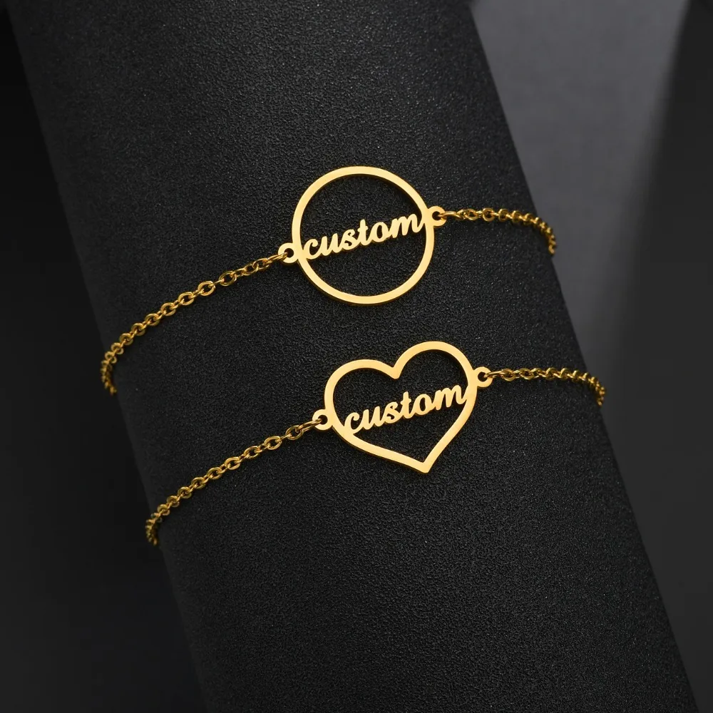 Atoztide New Customized Name Bracelet Personalized Thick Chain for Women Stainless Steel Gold Color Bangle Chrismas Gift 