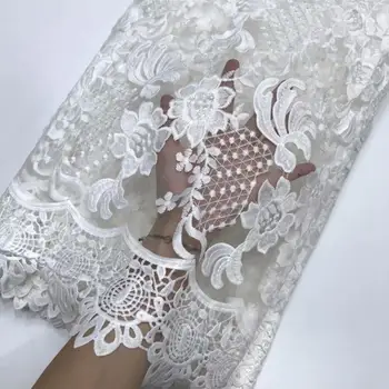 

2019 Latest African Lace Fabric White Tulle Lace Fabric With 3 D Flowers High Quality African Nigerian Wedding Fabric Free Ship