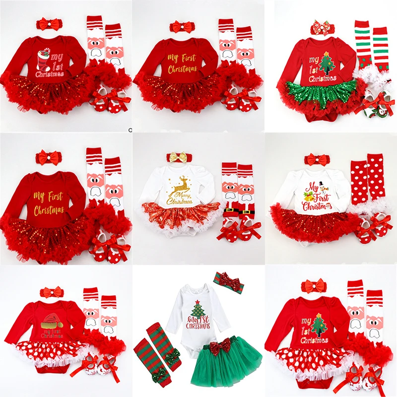 Одежда для малышей; Одежда для новорожденных «Мой первый Рождественский наряд»; платье-пачка; комбинезон; Одежда для младенцев; костюмы на день рождения для девочек; повязка на голову; гетры