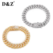 D&Z 2 шт./компл. Медь Льдом Bling CZ Теннисный Браслет AAA+ Кубического циркония звено цепи браслет Для мужчин хип-хоп ювелирные изделия