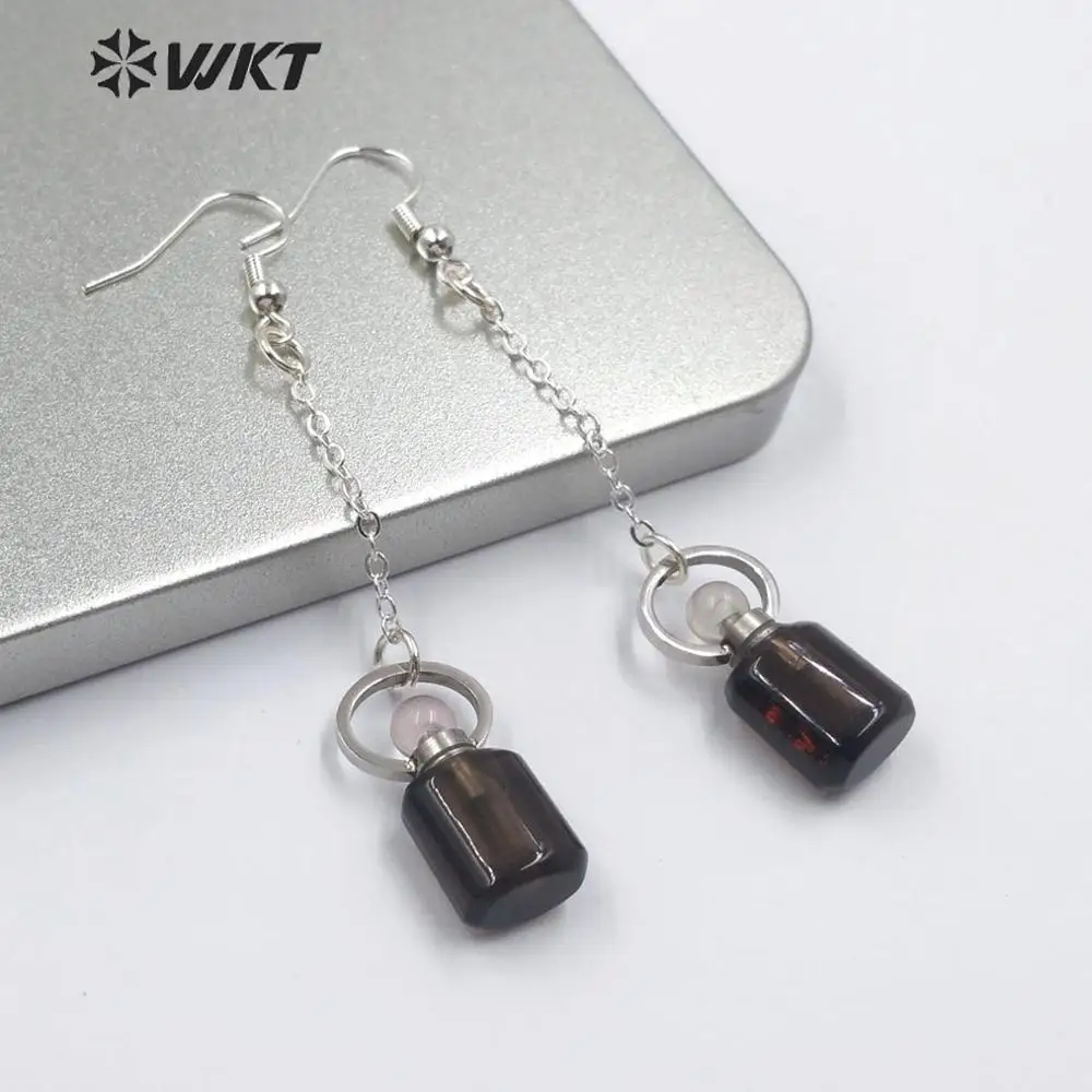 WT-E582 New! Perfume Bottle Earring Natural Stone Earring Yellow/Smokey Quartz Lapis With Silver Electroplated Long Earring - Metal Color: d