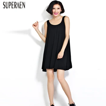 

SuperAen New 2020 Summer Sleeveless Dress Women Solid Color Cotton Casual Ladies Dress Korean-style Pluz Sized Women Clothing