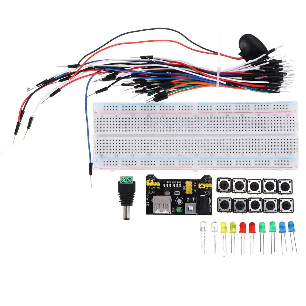 

830 Point Solderless Breadboard 65pcs Jumper Cable MB-102 Power Supply Module Complete Kit