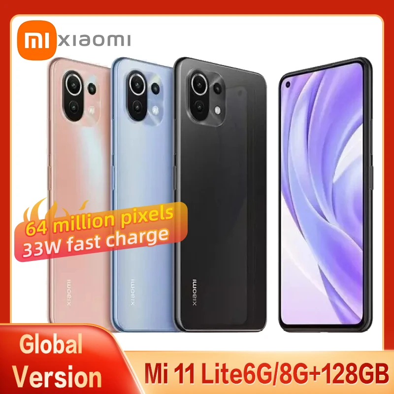 Глобальная версия Xiaomi Mi 11 Lite Смартфон Snapdragon 732 Eight Core AMOLED Full Screen 64MP Pixel 33W Быстрая