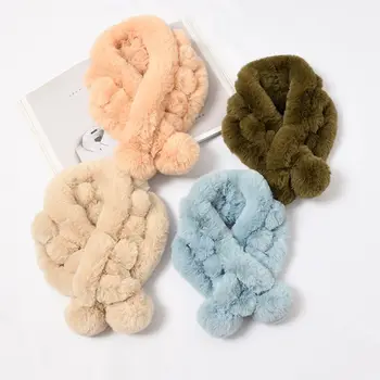 

Women Winter Thicken Plush Ball Faux Rabbit Fur Scarf Collar Shawl Neck Wraps M6CD
